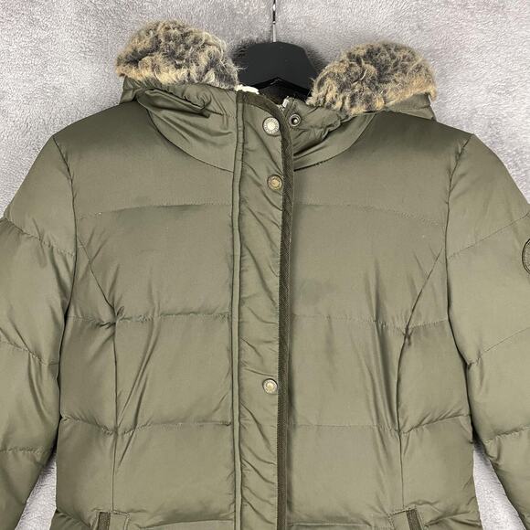 Lauren Ralph Lauren Coat Womens Small Green Down Puffer Hooded Faux Fur Long - Picture 2 of 16